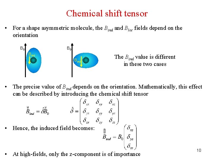 Chemical shift tensor • For a shape asymmetric molecule, the Bind and Bloc fields