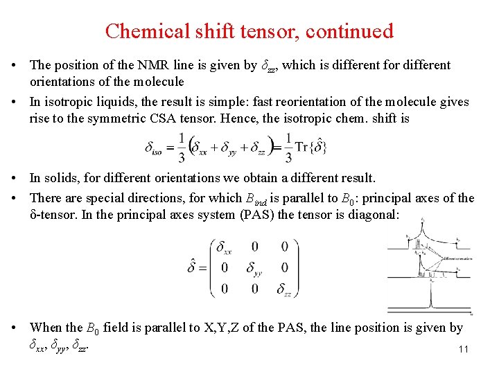 Chemical shift tensor, continued • The position of the NMR line is given by