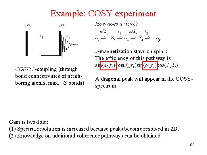 Example: COSY experiment π/2 How does it work? π/2 t 1 t 2 COSY: