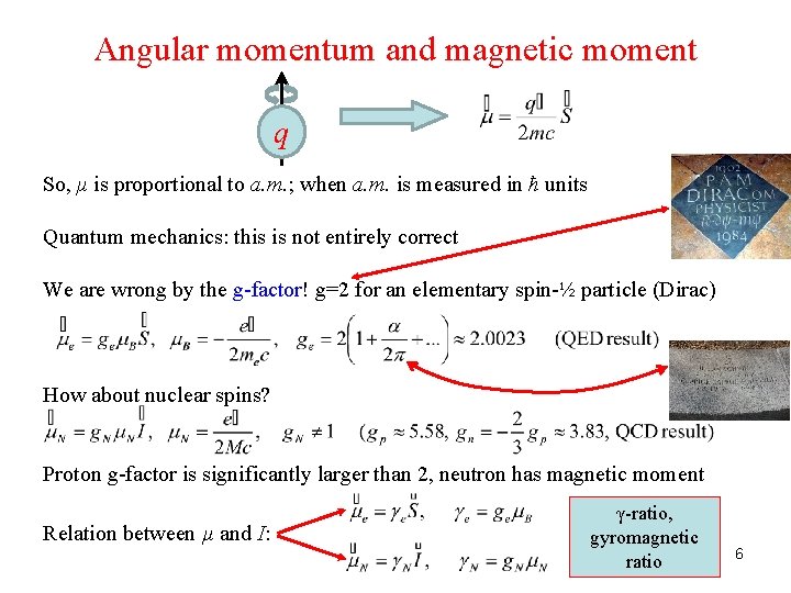 Angular momentum and magnetic moment q So, μ is proportional to a. m. ;