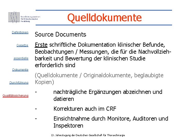 Quelldokumente Definitionen Gesetze essentielle Dokumente Durchführung Qualitätssicherung Source Documents Erste schriftliche Dokumentation klinischer Befunde,