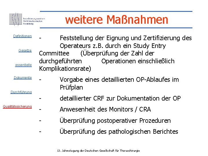 weitere Maßnahmen Definitionen Gesetze essentielle Dokumente - Feststellung der Eignung und Zertifizierung des Operateurs