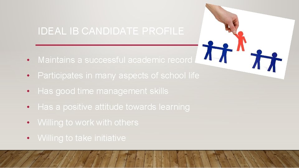 IDEAL IB CANDIDATE PROFILE • Maintains a successful academic record • Participates in many IDEAL IB CANDIDATE PROFILE • Maintains a successful academic record • Participates in many
