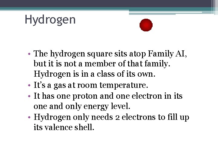 Hydrogen • The hydrogen square sits atop Family AI, but it is not a