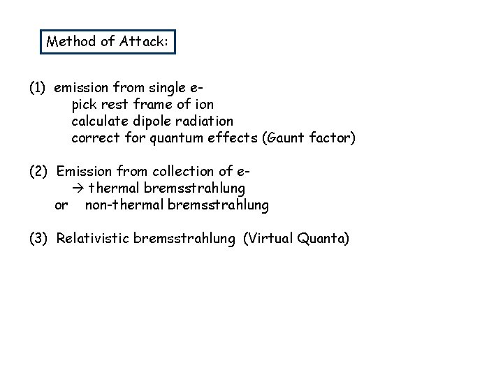 Method of Attack: (1) emission from single epick rest frame of ion calculate dipole