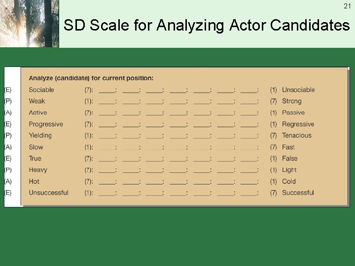 21 SD Scale for Analyzing Actor Candidates 