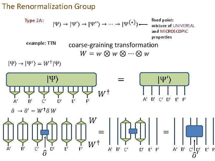 The Renormalization Group Type 2 A: fixed point: mixture of UNIVERSAL and MICROSCOPIC properties