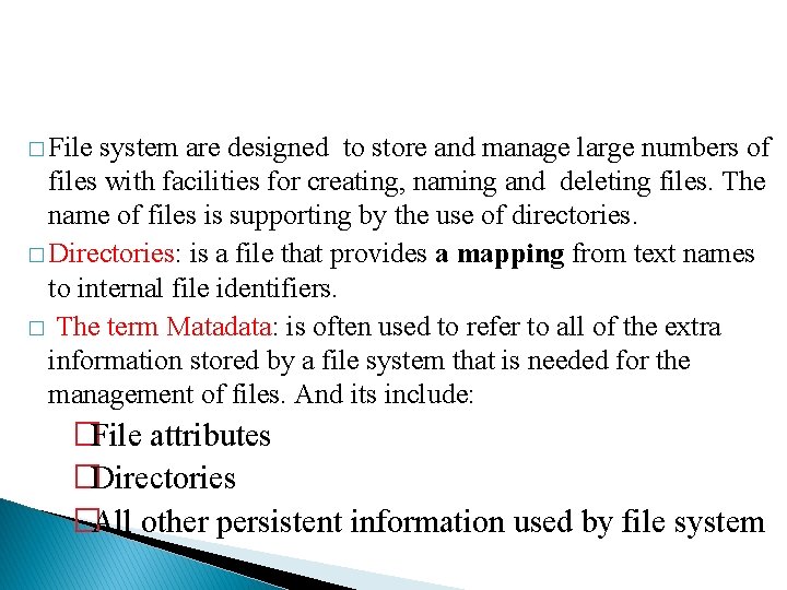 � File system are designed to store and manage large numbers of files with