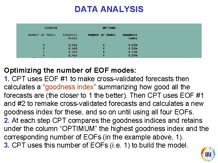 DATA ANALYSIS Optimizing the number of EOF modes: 1. CPT uses EOF #1 to