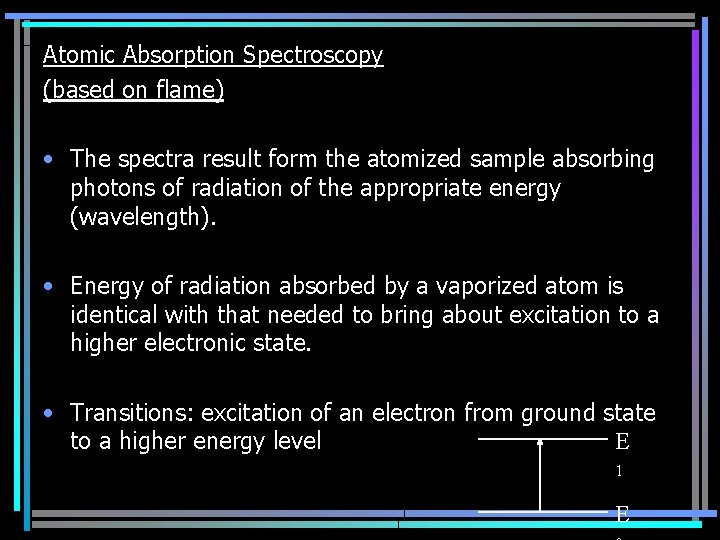 Atomic Absorption Spectroscopy (based on flame) • The spectra result form the atomized sample