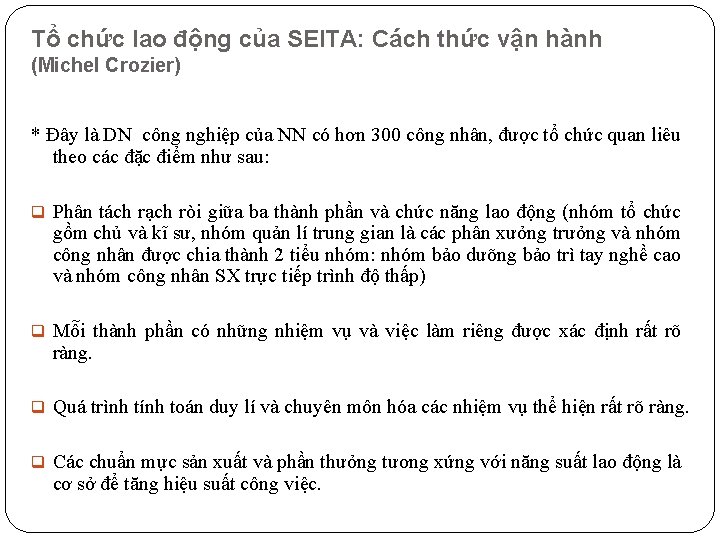 Tổ chức lao động của SEITA: Cách thức vận hành (Michel Crozier) * Đây