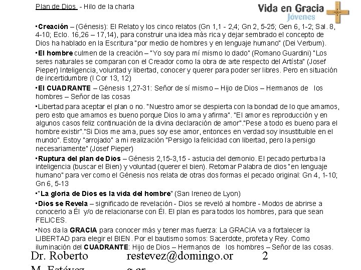 Plan de Dios - Hilo de la charla • Creación – (Génesis): El Relato