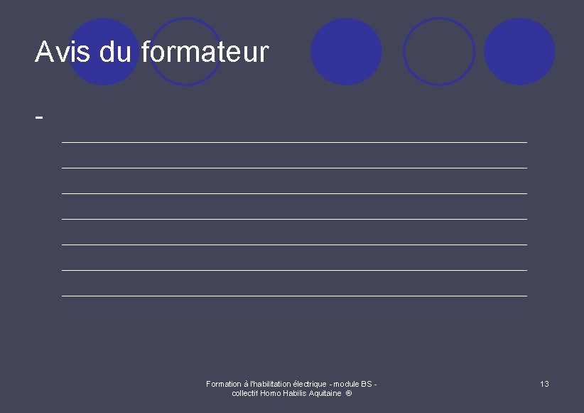 Avis du formateur - Formation à l'habilitation électrique - module BS - collectif Homo