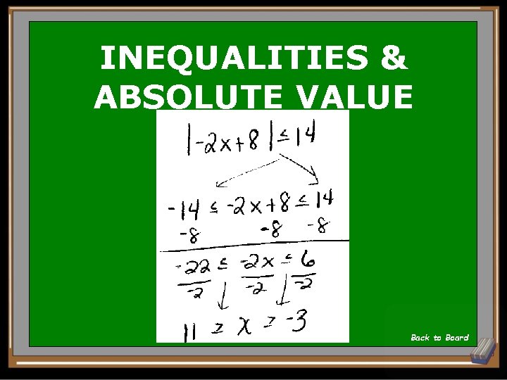 INEQUALITIES & ABSOLUTE VALUE Back to Board INEQUALITIES & ABSOLUTE VALUE Back to Board