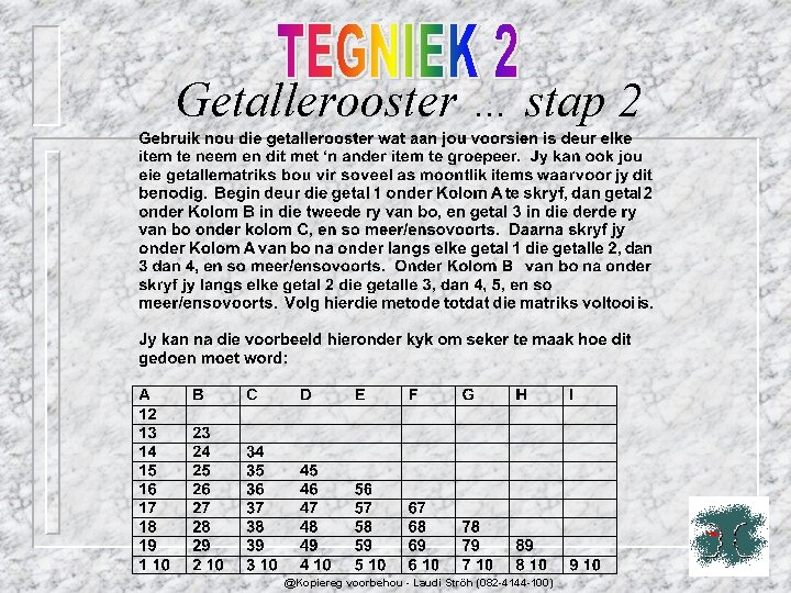 Getallerooster … stap 2 @Kopiereg voorbehou - Laudi Ströh (082 -4144 -100) 
