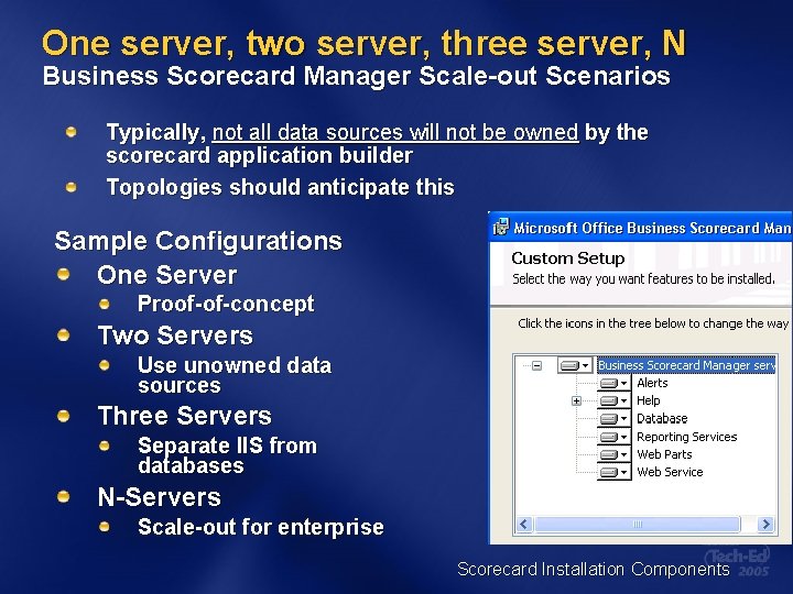 One server, two server, three server, N Business Scorecard Manager Scale-out Scenarios Typically, not One server, two server, three server, N Business Scorecard Manager Scale-out Scenarios Typically, not