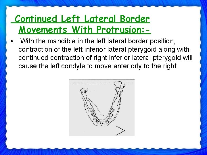 Continued Left Lateral Border Movements With Protrusion: • With the mandible in the left