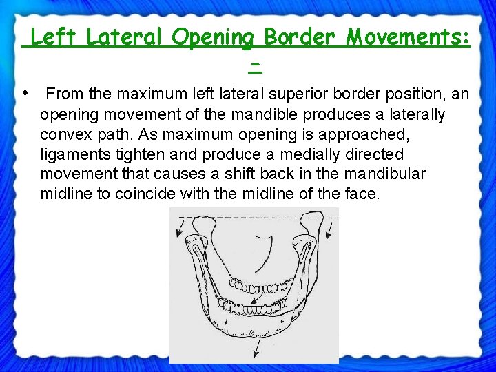 Left Lateral Opening Border Movements: • From the maximum left lateral superior border position,