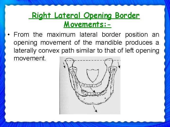 Right Lateral Opening Border Movements: • From the maximum lateral border position an opening