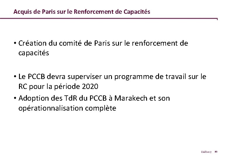 Acquis de Paris sur le Renforcement de Capacités • Création du comité de Paris