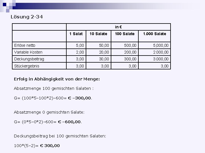 Lösung 2 -34 in € 1 Salat 10 Salate 100 Salate 1. 000 Salate