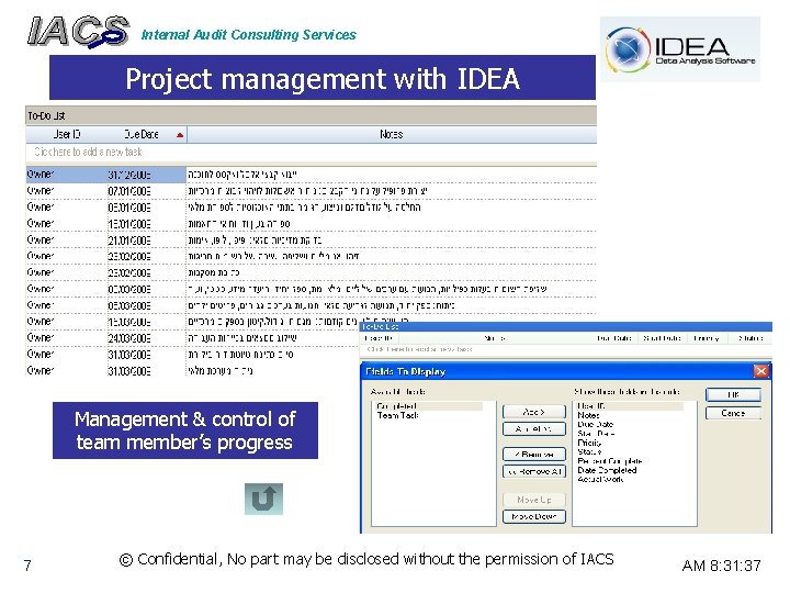 Internal Audit Consulting Services Project management with IDEA Management & control of team member’s