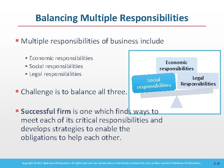Balancing Multiple Responsibilities § Multiple responsibilities of business include § Economic responsibilities § Social