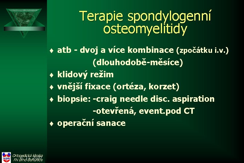 Terapie spondylogenní osteomyelitidy t t t Ortopedická klinika 6. 11. 2020 FN Brno-Bohunice atb