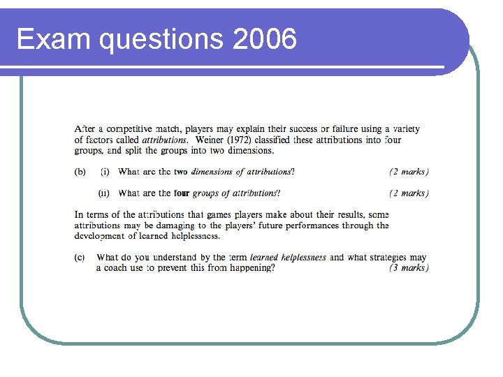 Exam questions 2006 