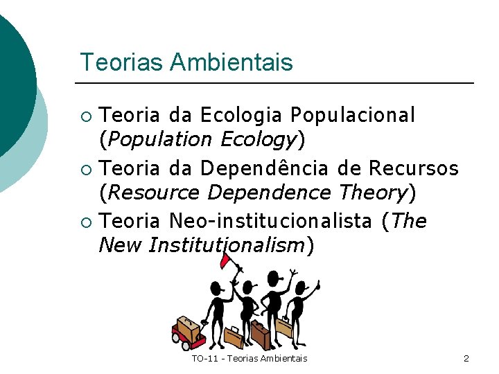 Teorias Ambientais Teoria da Ecologia Populacional (Population Ecology) ¡ Teoria da Dependência de Recursos