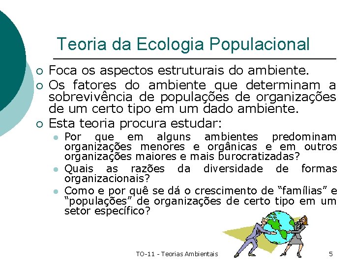 Teoria da Ecologia Populacional ¡ ¡ ¡ Foca os aspectos estruturais do ambiente. Os