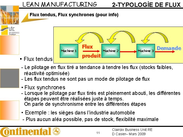 LEAN MANUFACTURING 2 -TYPOLOGİE DE FLUX Flux tendus, Flux synchrones (pour info) Machine 1