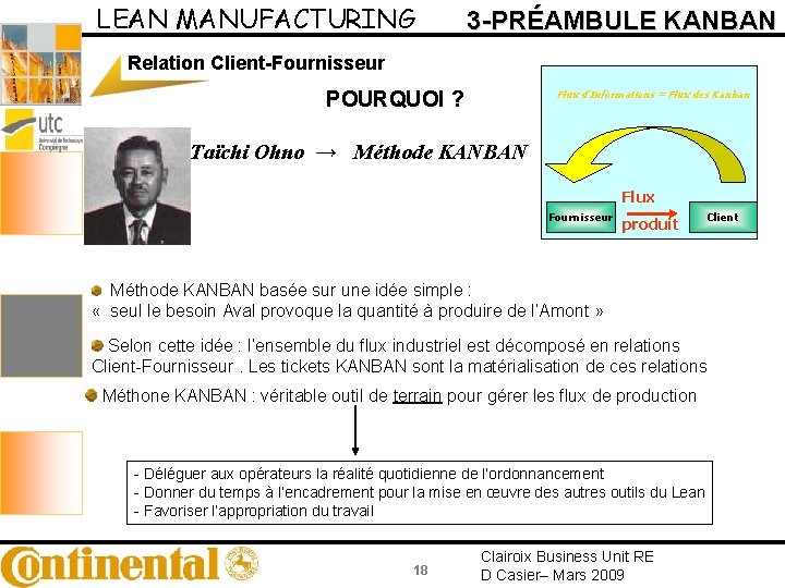 LEAN MANUFACTURING 3 -PRÉAMBULE KANBAN Relation Client-Fournisseur POURQUOI ? Flux d’Informations = Flux des