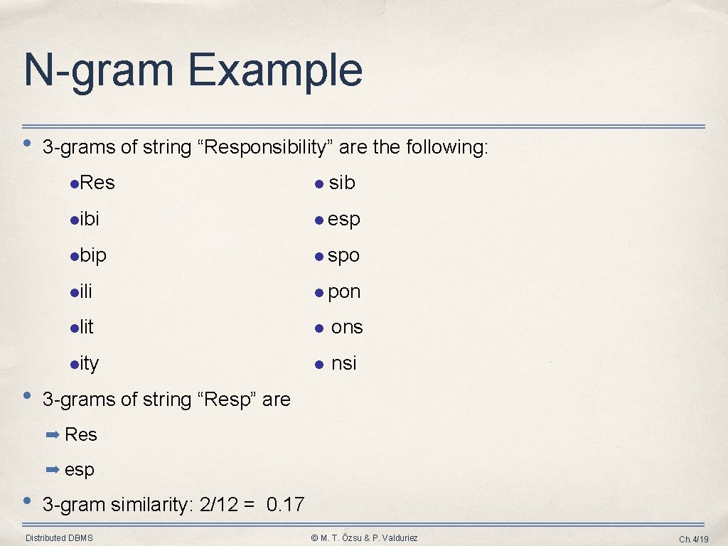 N-gram Example • • 3 -grams of string “Responsibility” are the following: Res sib N-gram Example • • 3 -grams of string “Responsibility” are the following: Res sib