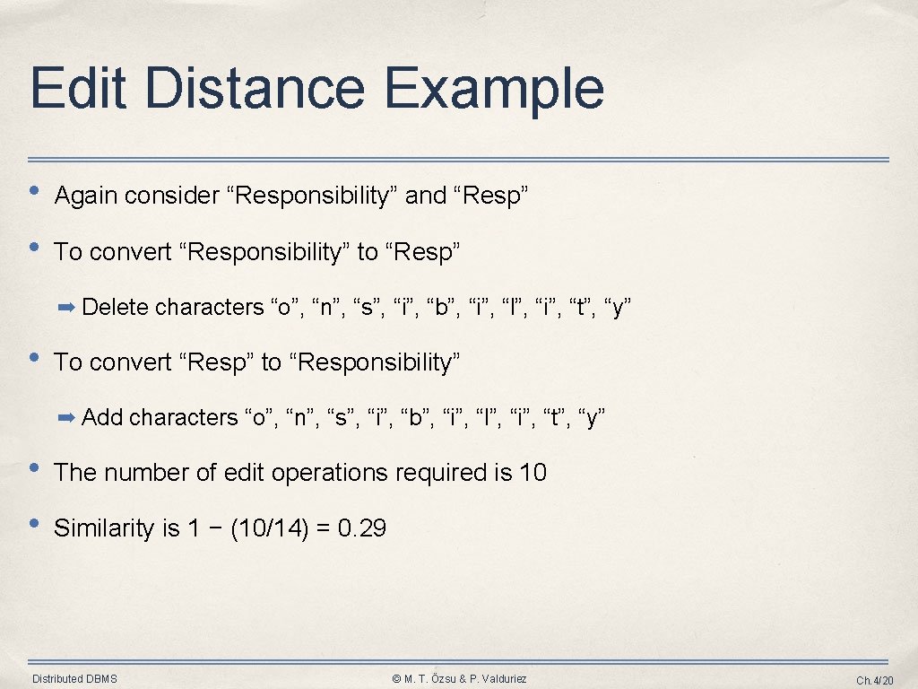 Edit Distance Example • • Again consider “Responsibility” and “Resp” To convert “Responsibility” to