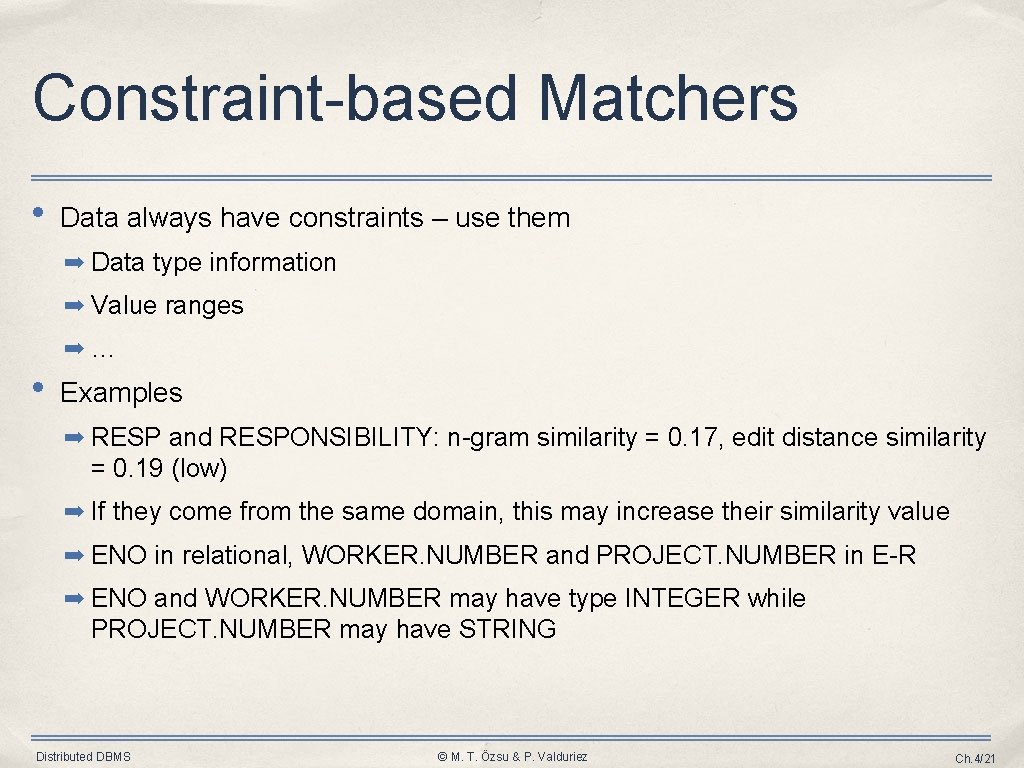 Constraint-based Matchers • Data always have constraints – use them ➡ Data type information