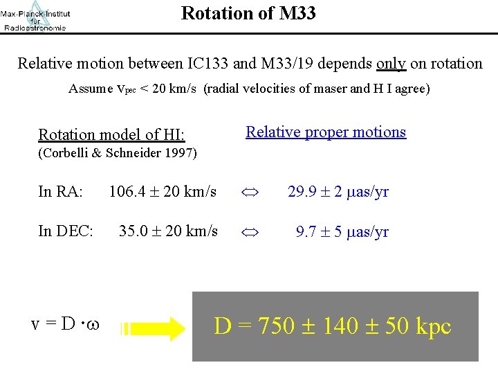 Rotation of M 33 Relative motion between IC 133 and M 33/19 depends only