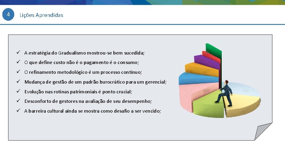 4 Lições Aprendidas ü A estratégia do Gradualismo mostrou‐se bem sucedida; ü O que