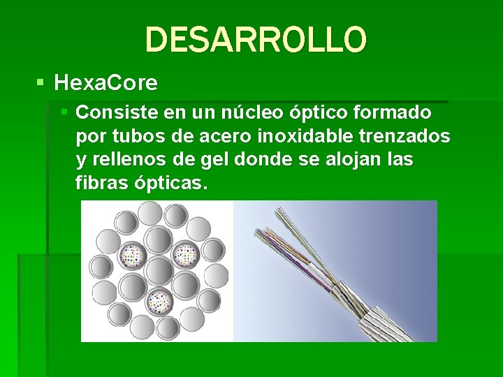 DESARROLLO § Hexa. Core § Consiste en un núcleo óptico formado por tubos de