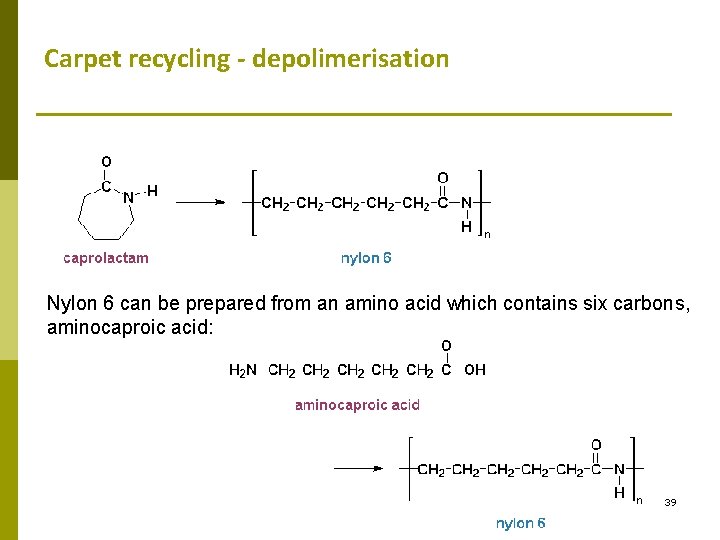 Carpet recycling - depolimerisation Nylon 6 can be prepared from an amino acid which
