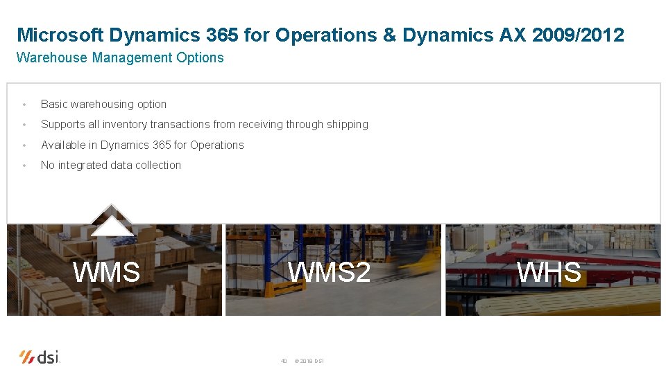 Microsoft Dynamics 365 for Operations & Dynamics AX 2009/2012 Warehouse Management Options • Basic