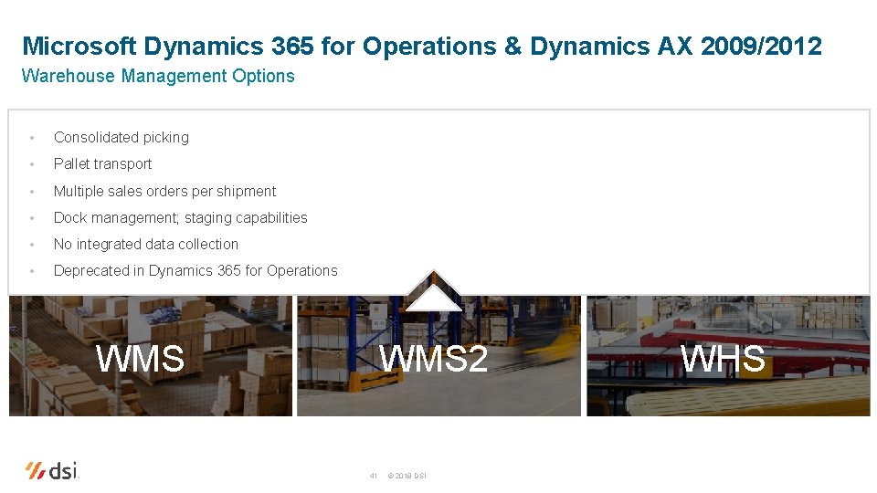 Microsoft Dynamics 365 for Operations & Dynamics AX 2009/2012 Warehouse Management Options • Consolidated