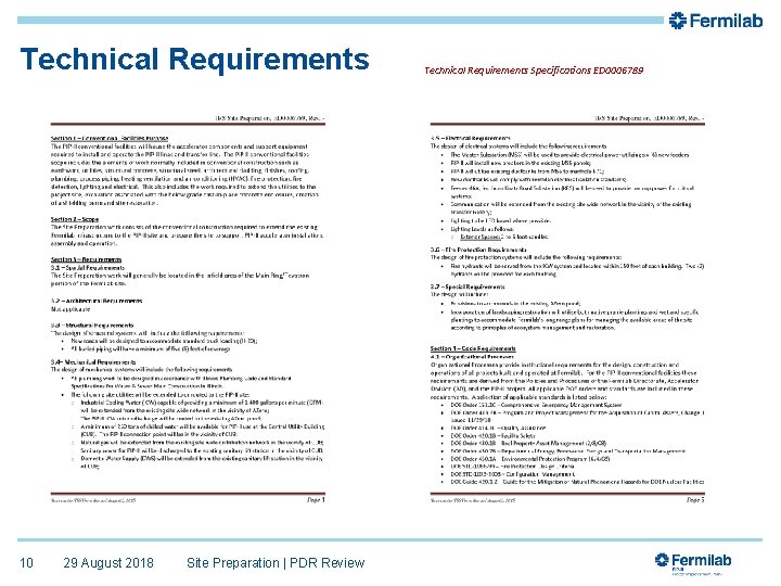 Technical Requirements 10 29 August 2018 Site Preparation | PDR Review Technical Requirements Specifications