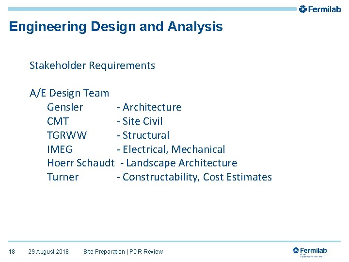 Engineering Design and Analysis Stakeholder Requirements A/E Design Team Gensler - Architecture CMT -