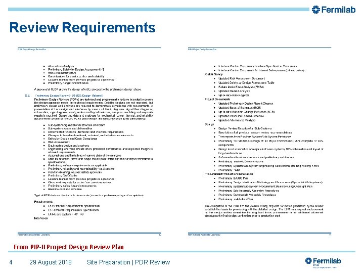 Review Requirements From PIP-II Project Design Review Plan 4 29 August 2018 Site Preparation