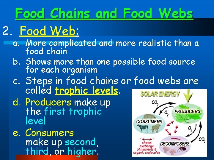 Food Chains and Food Webs 2. Food Web: a. More complicated and more realistic