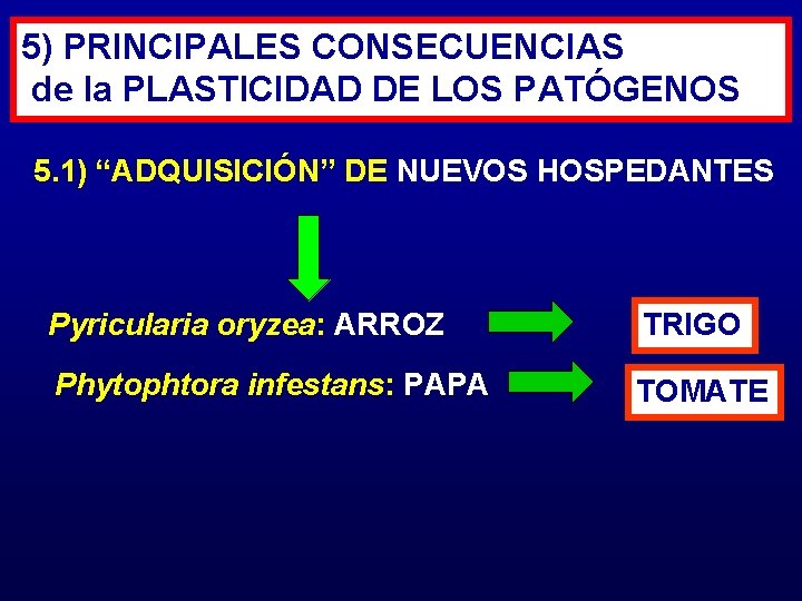 5) PRINCIPALES CONSECUENCIAS de la PLASTICIDAD DE LOS PATÓGENOS 5. 1) “ADQUISICIÓN” DE NUEVOS