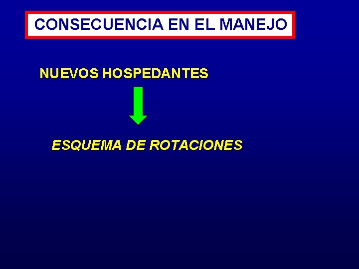 CONSECUENCIA EN EL MANEJO NUEVOS HOSPEDANTES ESQUEMA DE ROTACIONES 