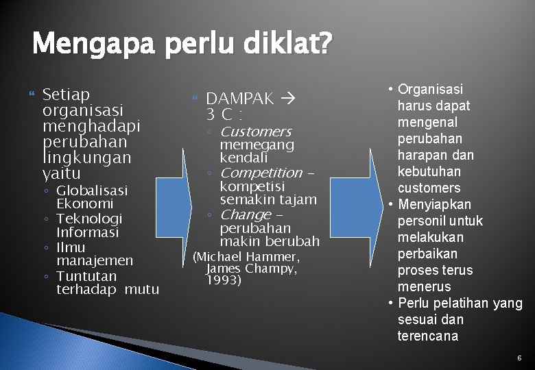 Mengapa perlu diklat? Setiap organisasi menghadapi perubahan lingkungan yaitu ◦ Globalisasi Ekonomi ◦ Teknologi