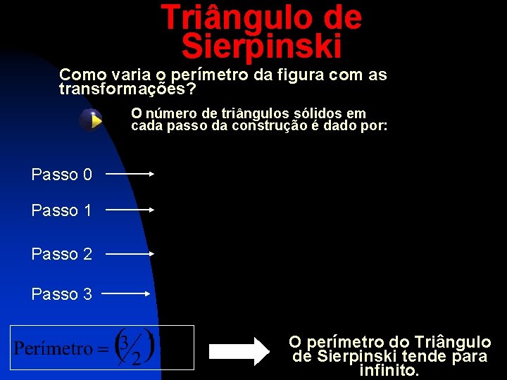 Triângulo de Sierpinski Como varia o perímetro da figura com as transformações? O número